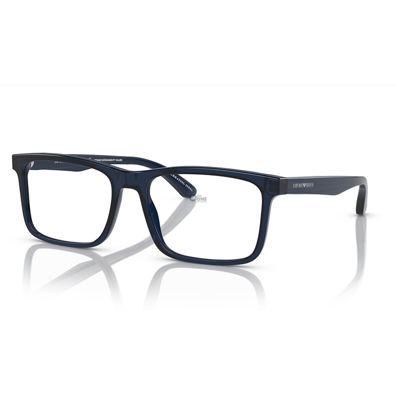Emporio Armani EA3227 Men's Shiny Translucent Blue Rectangle Glasses 54 mm Large
