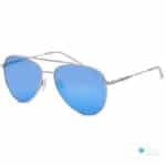 Men's silver aviator sunglasses with blue mirror lens