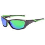 IZ492 Polarized Sports Sunglasses Shiny Dark Brown Frame with Green-Blue Mirror lenses